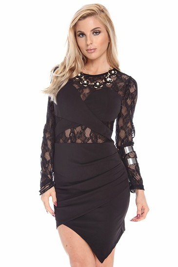 black lace party dress,long sleeve party dress,sexy party dress