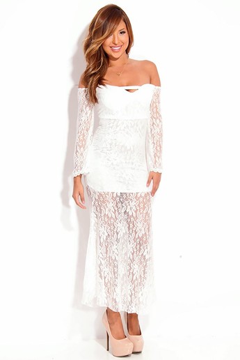sexy white dress,white lace dress,strapless maxi dress
