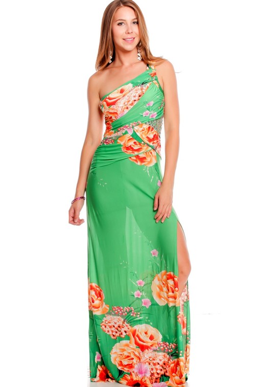 one shoulder maxi dress,green maxi dress